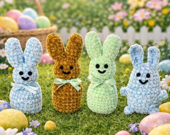 Crochet Bunny Peep Plush -Handmade Marshmallow Bunny Stuffed Animal-Easter Basket Stuffer-Soft Velvet Bunny Toy-Spring Home Decor