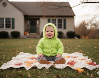 Handmade Sparkly Knit Baby Hoodie, Green Sweater, 12 Months