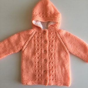 Girl sweater,double sided sweater,gift,knit,jacket,hoodie,12 months,cardigan,reversible,photo prop,knitted baby outfit,handmade,cream,peach,
