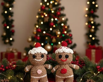 Christmas Gingerbread man,gingerbread cupcake amigurimi decor,gingerbread toy for kids,holiday decor,stocking stuffer,plushie,cotton,baby