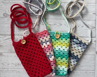 Mother’s Day gift,Handmade Crochet Phone Bag,phone bag with Button Closure,Boho Crossbody Cell Phone Purse,Small Festival Bag,Granny square