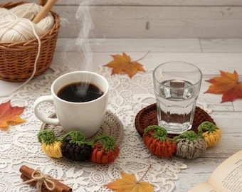 Crochet pumpkin coaster set,Autumn harvest coasters,fall coaster,fall decor,thanksgiving decor,set of two coasters,kitchen decor,rustic