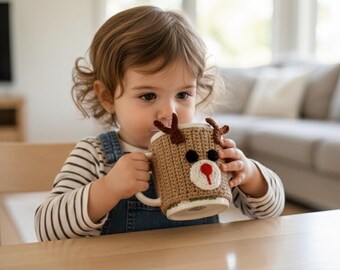 Handmade Reindeer Crochet Mug Cozy,stocking stuffer,Christmas,reindeer decor,Coffee lover gift,Tea Lover Gift,teacher gift,farmhouse decor,