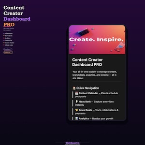Inhalt Ersteller Dashboard PRO | Notion Vorlage | Content-Kalender, Brand-Deals, Income Tracker &Analytik | Sofort Download