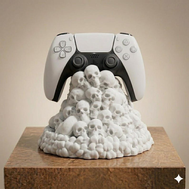 Houder Skull Pile-controller – 3D-geprint gamingbureauaccessoire, universele standaard Wit