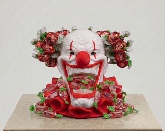 Creepy Clown Candy Bowl | Hand-Painted Horror Decor, Spooky Halloween Centerpiece