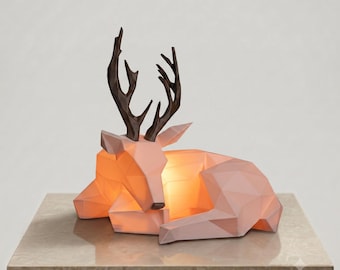 Low Poly Reindeer LED Tea Light Holder – Geometric Deer Lamp, Modern Holiday Decor