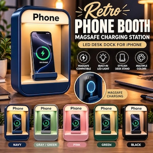 Retro Phone Booth MagSafe Charging Station, LED Desk Dock (iPhone)