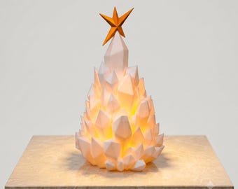 Crystal Christmas Tree Lamp – 3D Printed Modern Holiday Desk Light (Ambient Glow)