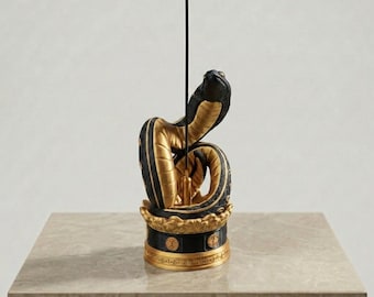 Naja Snake Incense Holder | Black Gold PLA Sculpture, Mystical Home Decor