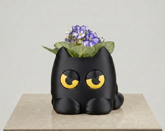Vaso de Gato Rabugento, Vaso para Suculentas em Formato de Gatinho Impresso em 3D, Decoração Minimalista para Mesa