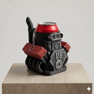 V8 Engine Can Holder – 3D Printed Automotive Desk Decor – Car Enthusiast Accessory image 1