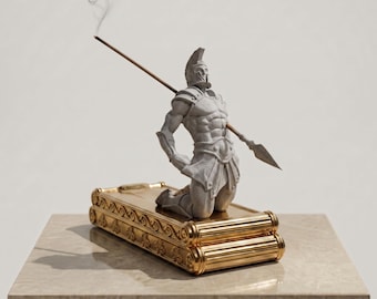 Roman Gladiator Incense Holder | Gold Base Sculpture, Dark Academia Decor
