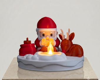Santa Bonfire Lamp – 3D Printed Christmas Scene, Reindeer Night Light