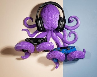 Octopus Headphone and Controller Stand | Gaming Desk Organizer, PLA Desk Decor