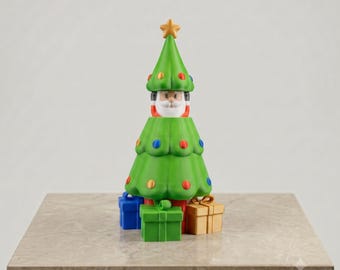 Peekaboo Santa Christmas Tree Figurine – 3D Printed Holiday Decor, Secret Santa Gift