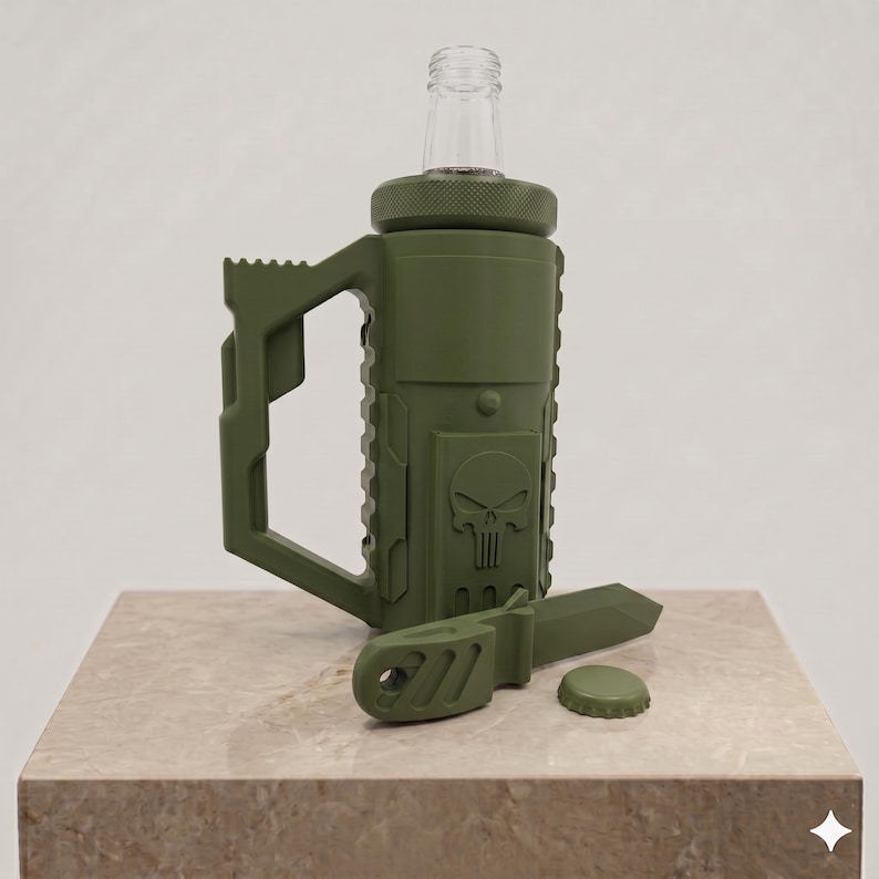 Porta-latas tático, para bebidas de 355ml e 473ml com sistema Molle. Verde