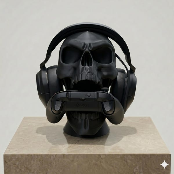 Skull Controller & Headset Stand – Gaming Desk Organizer for Xbox, PS5, PS4, Spooky Gamer Gift