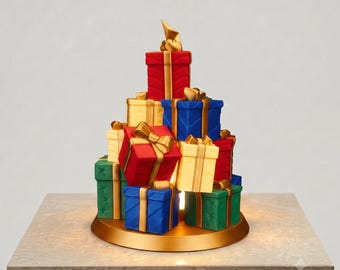3D Printed Christmas Gift Box Tree Lamp – Stacked Presents Table Decoration, Festive Accent Light