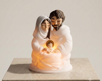 Glowing Holy Family Nativity Lamp – 3D Printed Baby Jesus Night Light Christmas Decor