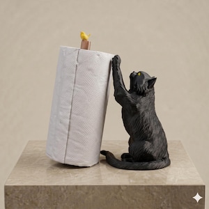 Cat Paper Towel Holder – Whimsical Kitchen Decor, PLA Material Black