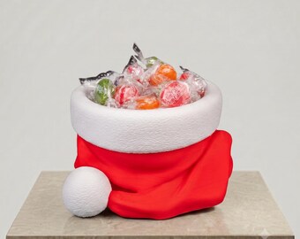 3D Printed Santa Hat Candy Bowl – Festive Christmas Snack Holder, Holiday Treats Dish