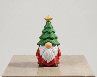 3D Printed Christmas Tree Gnome Figurine – Festive Holiday Desk Decor Ornament