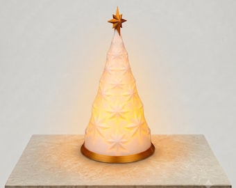 3D Printed Starlight Christmas Tree Lamp – Modern Holiday Desk Light, Warm Ambience Night Light
