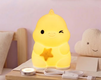Kawaii Dinosaur Lamp – Star Holding Dino Night Light for Kids Nursery