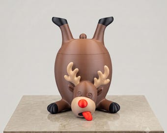 Funny Upside Down Reindeer Candy Bowl – 3D Printed Christmas Treat Jar