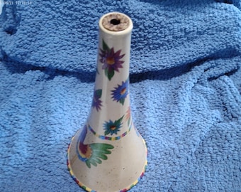 Ormsby Hand-Painted Ceramic Rooster Vase: Folk Art Birds, Striped Rim