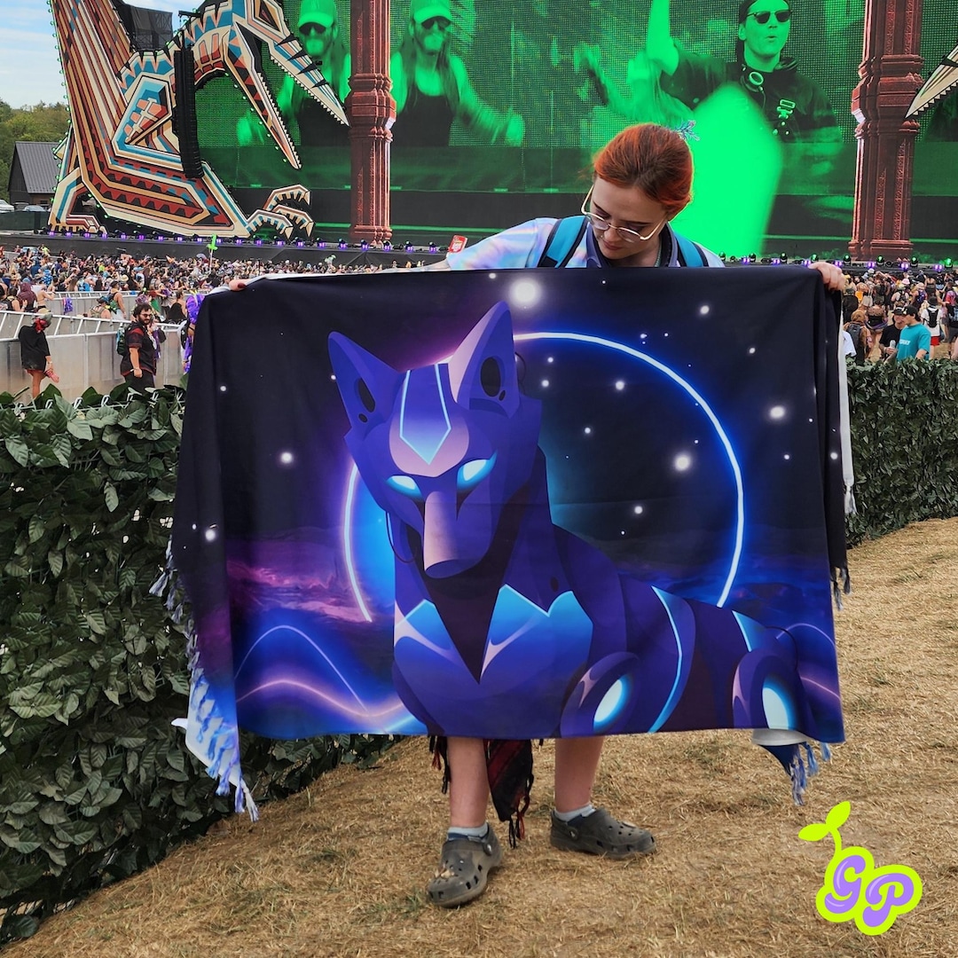 Paash Rave Cyber Rave Wolf Giant Pashmina - Ground Pash for Sitting at Raves or ...