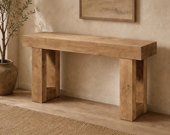 63 Inch Console Table, Oak Entryway Table, Long Sofa Table Behind Couch, Modern Farmhouse Hallway Furniture, Rustic Living Room Decor