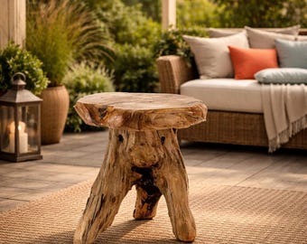 Cedar Stump Stool 14” Live Edge Side Table Rustic Wood Mushroom End Table Plant Stand Boho Accent Stool Natural Wooden Home Decor Furniture