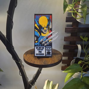 May include: A rectangular display featuring a comic book illustration of Wolverine with yellow and blue colours and three metallic claws extending outward. The text reads $1.50 US, $2.00 CAN, 74, NOVEMBER, and Approved by the Comics Code Authority.