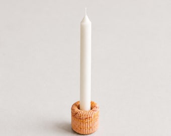 Marbled Ribbed Candlestick Holder Into the Dunes | Pink & Brown Taper Candle Base | Handmade from Eco-Resin