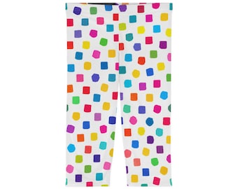 Colorful Geometric Squares Capri Leggings