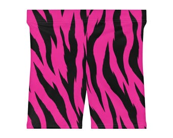Hot Pink Zebra Stripe Biker Shorts | All-Over Print
