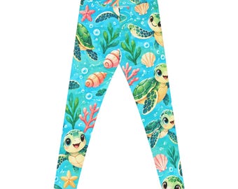 Leggings con estampado de tortugas marinas — Leggings para mujer con un bonito estampado oceánico
