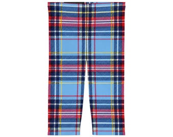 Blue Red Plaid Capri Leggings