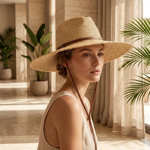 Women's Wide Brim Straw Sun Hat, Patchwork Beach UV Protection Travel Hat