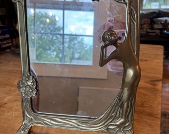 Brass Art Nouveau Table Vanity Mirror