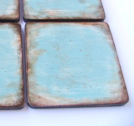 Coasters Wooden 6 Pieces Turquoise Brown Home Decor Kitchen Etsy