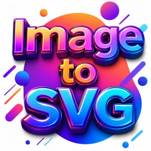 May include: A graphic design featuring the text Image to SVG in a bold, three-dimensional, gradient-colored font. The letters transition from purple to blue and orange, set against a vibrant, abstract background of colorful circles and lines.