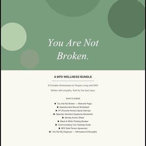 BPD Wellness Bundle | 9 Printable Worksheets for Borderline Personality Disorder | Abandonment, favorite person Spiral, Identity, dbt Tools