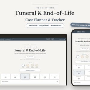 Funeral Cost Planner & Expense Tracker | Interactive + Spreadsheet + Printable PDF | Calm, Private, Auto Totals, Autosaves