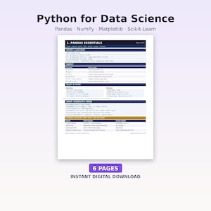 Python Data Science Cheat Sheet | Pandas NumPy Matplotlib Scikit-Learn Reference | 6 Sheets + Error Fix Guide | Printable PDF Download