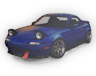 Almohada con forma personalizada con ilustración de un Miata azul / Almohada con forma de coche