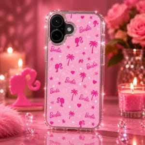 Barbie Logo Palm Trees Phone Case | Clear Case, Pink Pattern