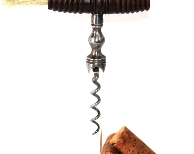 Antique English Dog Tooth Corkscrew with Dusting Brush,